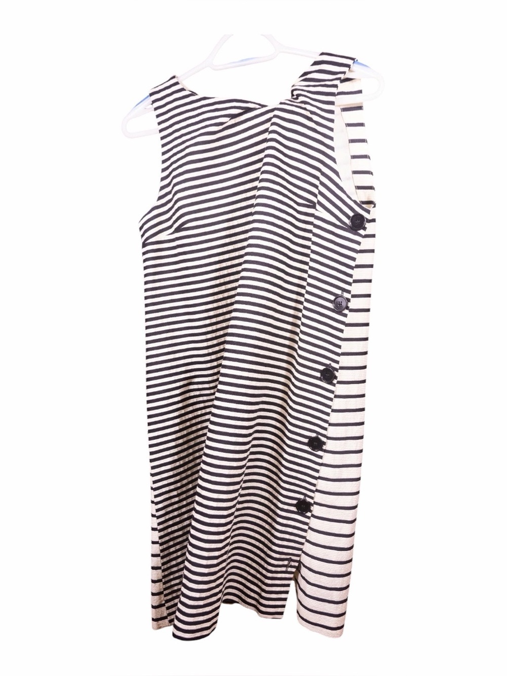 Max Mara Sleeveless Black & White Striped Shift Dress with Side Buttons